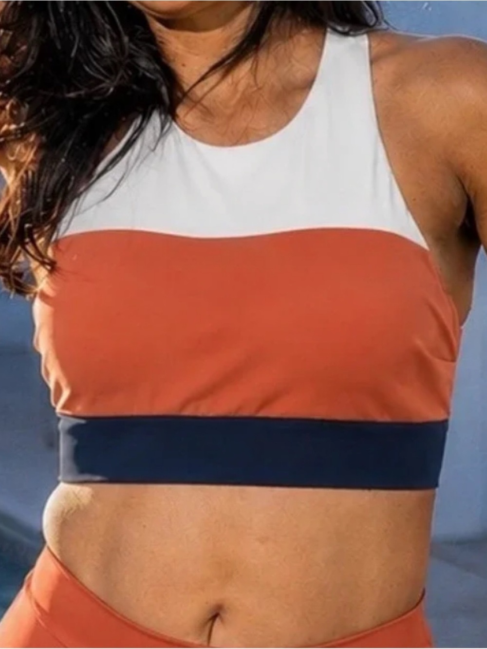 Senita Athletics Colorblock High Neck Racerback Sports Bra Swim Top